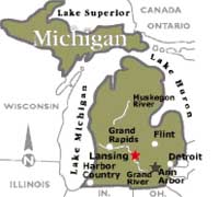 Map of Michigan showing Lansing the state capital and Ann Arbor