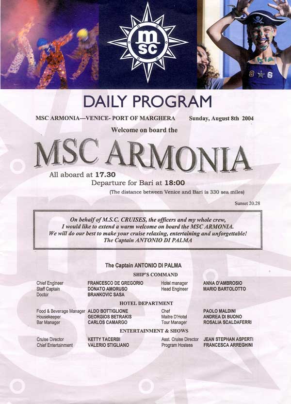 MSC Armonia Daily Programme Venice