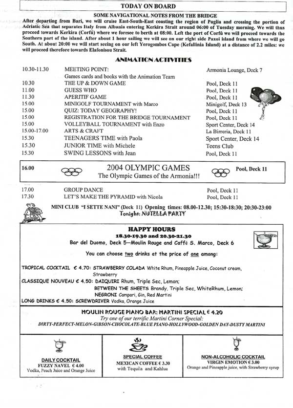 MSC Armonia Daily Programme