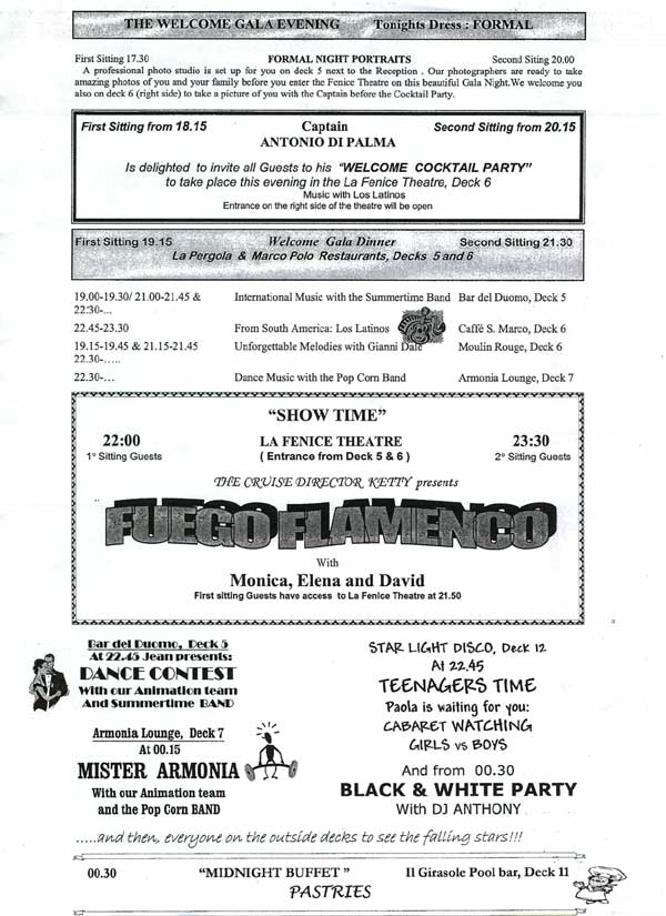 MSC Armonia Daily Programme