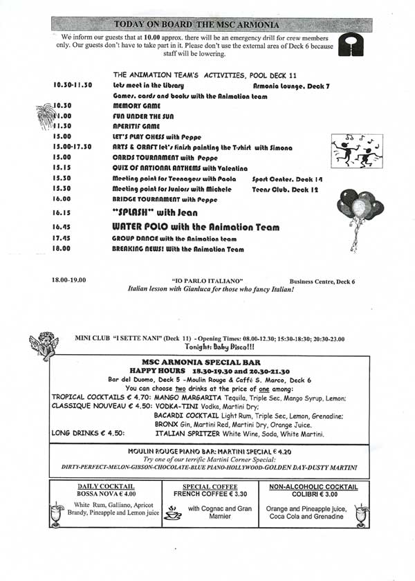 MSC Armonia Daily Programme Piraeus