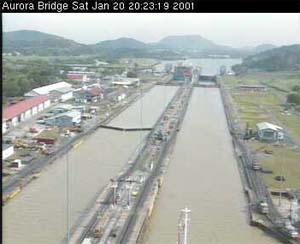 Aurora Passing through Miraflores Lock 20 Jan 2000