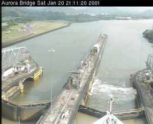 Aurora Passing through Miraflores Lock 20 Jan 2000