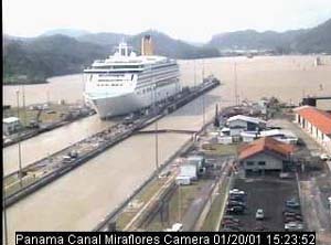 Aurora Passing through Miraflores Lock 20 Jan 2000