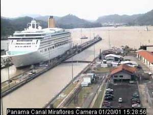 Aurora Passing through Miraflores Lock 20 Jan 2000
