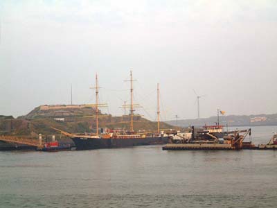 Pollux, an 80 meters long three mast barque , moored at Ijmuiden used as a training-vessel