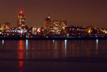 RMS Queen Mary - Cabin B473 - View of Long Beach across Queen's Bay
18 & 19 February 2002