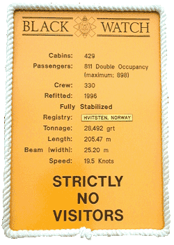 Board showing capacity and detaiils of The BlackWatch