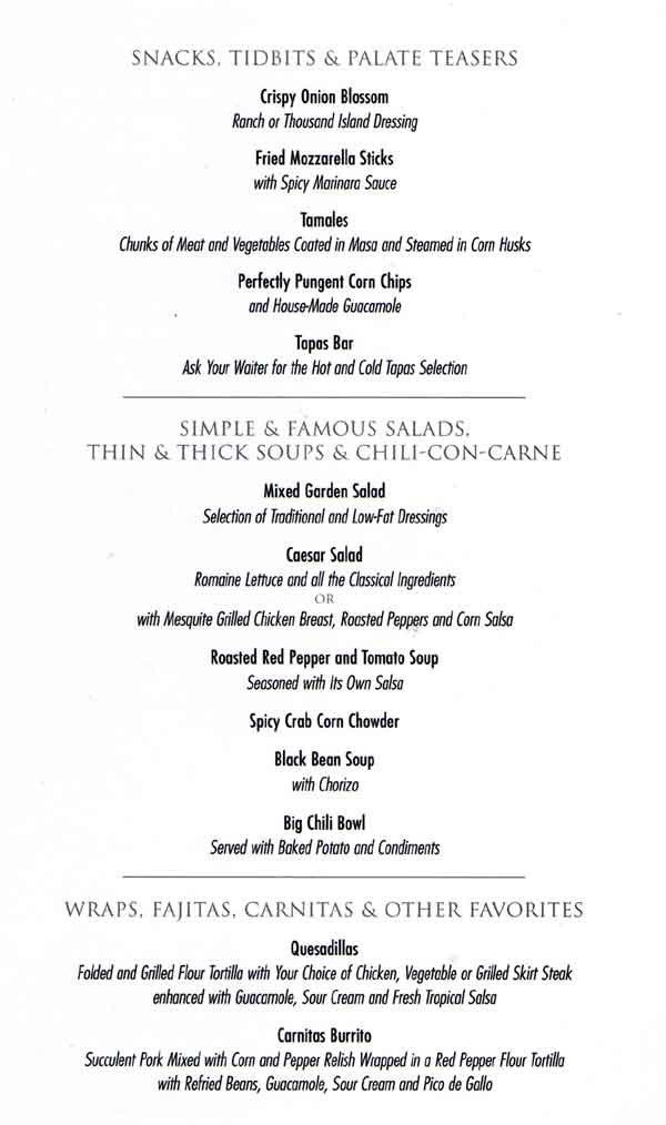Norwegian Dawn Salsa Restaurant Menu