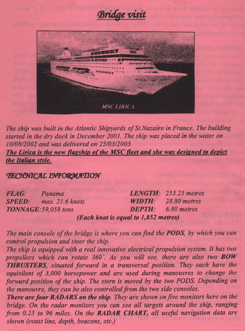MSC Lirica Bridge Visit handout Part I