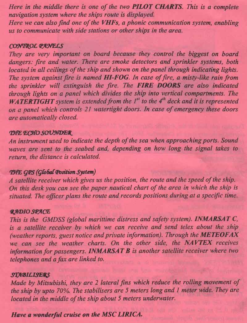 MSC Lirica Bridge Visit handout Part II