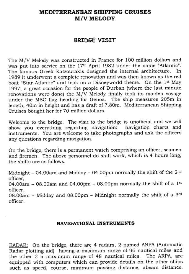 mv Melody Bridge Visit handout Part I