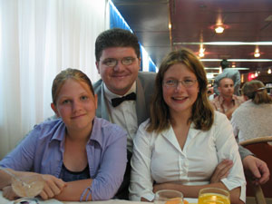 Guiseppe with Beverley & Friend Katie in the Galaxy restaurant.