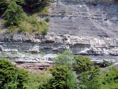 Great Gorge Adventure - A top layer of dolomite limestone, is underlain by softer layers of sandstone and shale