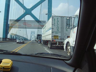 Over the Ambassador Bridge back to Detroit