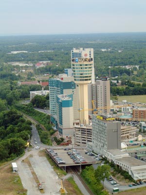 Views of the City of Niagara Falls - Fallsview area, Days Inn, Minolta Tower, Marriott, Renaissance and at the rear Sheraton Fallsview