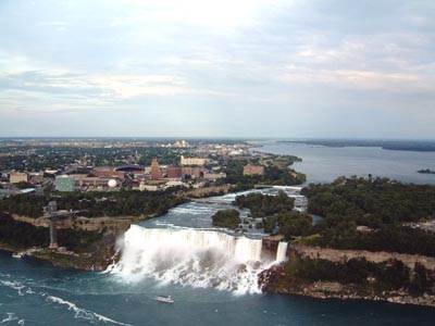 Views of the Falls from the Skylon Tower - American Falls with a Maid of the Mist boat