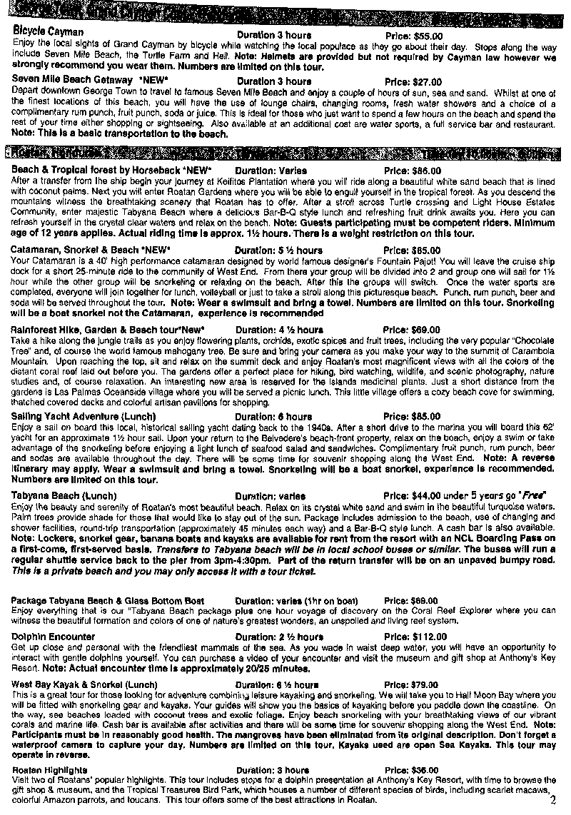 Norwegian Sun tours, week 17 Aug 2002 Two