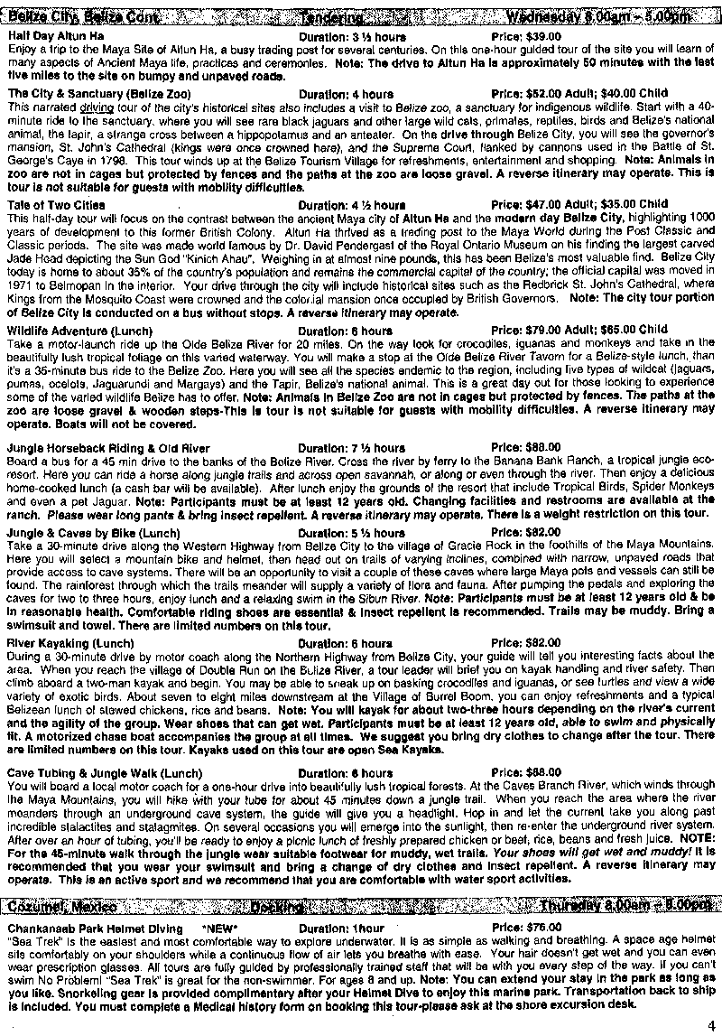Norwegian Sun tours, week 17 Aug 2002 Four
