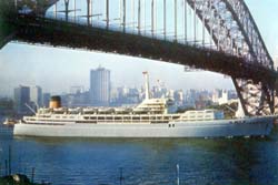 SS Southern Cross sailing under Sydney Harbour Bridge