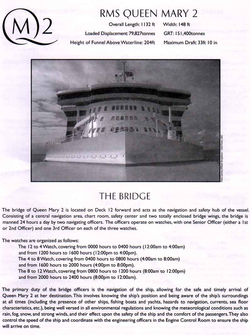RMS Queen Mary 2 Bridge handout page 1