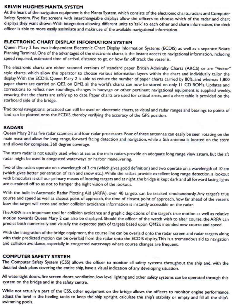 RMS Queen Mary 2 Bridge handout page 3