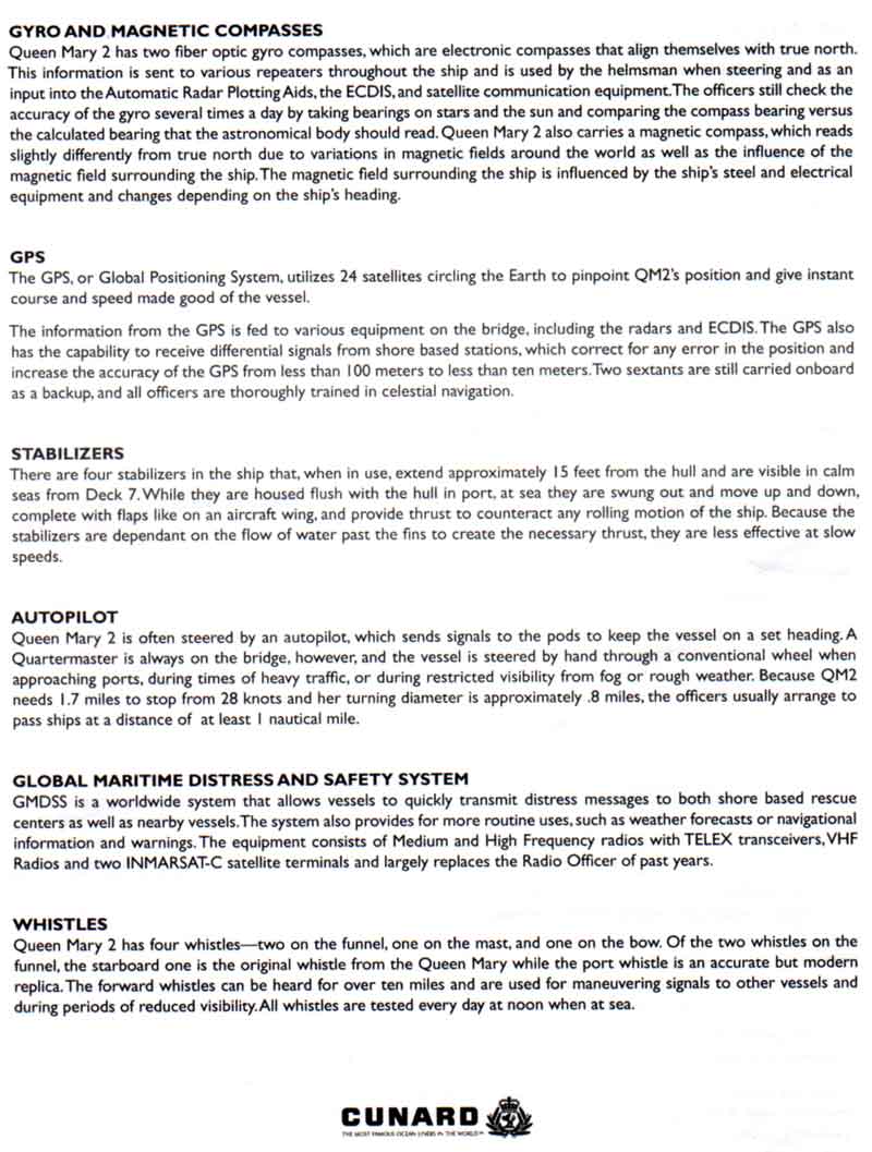 RMS Queen Mary 2 Bridge handout page 4