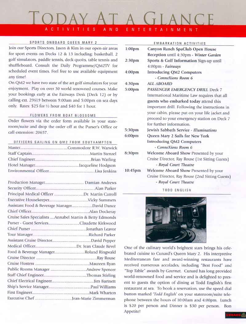 RMS Queen Mary 2 - Daily Programme 16 Apr 2004 page 03