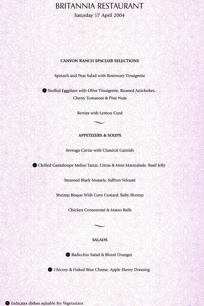 RMS Queen Mary 2 - Gala Dinner Menu 17 April 2004 Page 04